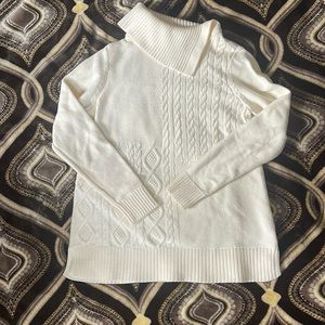Charter Club Cream Knitted Fold Over Turtleneck Sweater